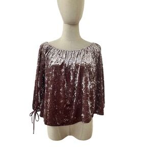 American Eagle Crushed Velvet Bow Sleeved Crop Top